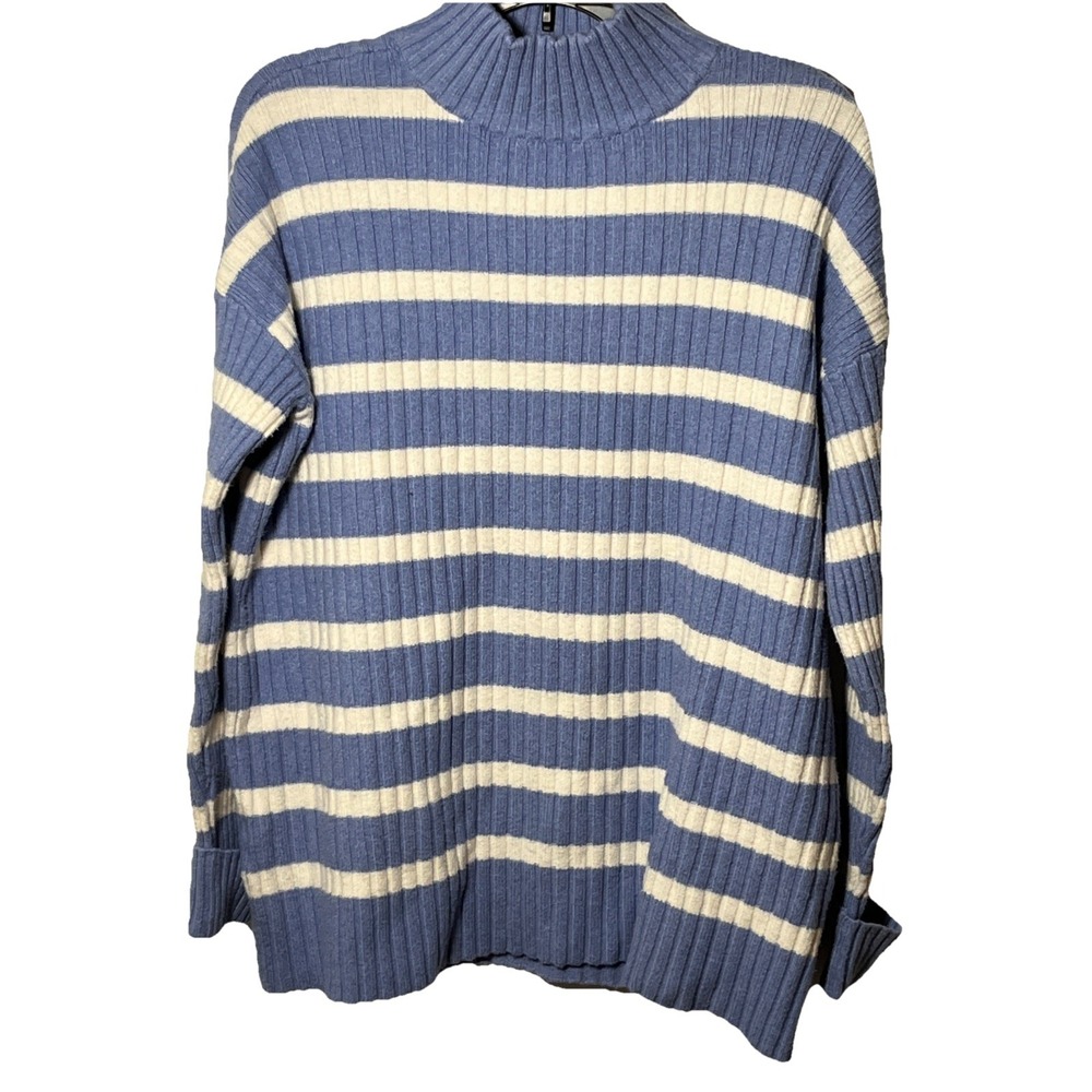 LOFT  Striped Ribbed Poncho Tunic Sweater - Blue - Size  Small